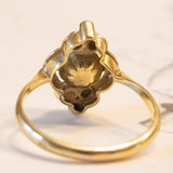 Anello antico in oro bianco 18K con perla e diamanti di taglio rosetta, anni ‘30