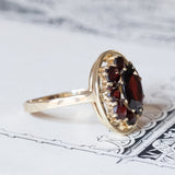 Anello a margherita vintage in oro 8K con granati, anni ‘60