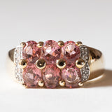 Anello vintage in oro 9K con tormaline rosa e diamanti, anni ‘80/‘90