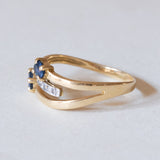 Anello vintage in oro 18K con zaffiri e diamanti, anni ‘50