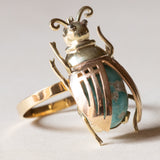 🪲 Anello convertito da copri bottone a insetto in oro 18K e in oro 14K con turchese