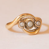 Anello Art Nouveau in oro giallo 18K con perline, anni '10/'20