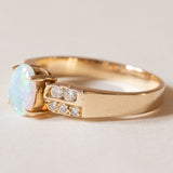 Anello vintage in oro 14K con opale e diamanti (0.14ctw ca.), anni ‘70