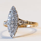 Anello a navette vintage in oro 18K con diamanti (0.20ctw ca.), anni ‘50/‘60