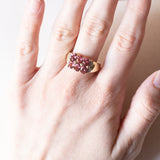 Anello vintage in oro 9K con tormaline rosa e diamanti, anni ‘80/‘90