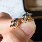Orecchini vintage in oro 18K con zaffiri e diamanti, anni ‘70