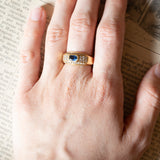 Anello vintage in oro 18K con topazio blu e diamanti (0.56ctw ca.), anni ‘70/‘80