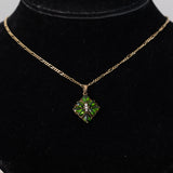 Collana vintage in oro 8K con cromodiopsidi e diamanti, anni ‘80