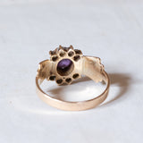 Vintage 18K gold ring with amethyst and white glass paste, 1940s / 1950s