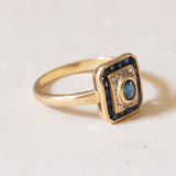 Anello vintage in oro 18K con zaffiri e diamanti, anni ‘40/‘50