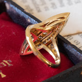 Anello a navette vintage in oro 18K con diamanti (1ctw ca.), anni ‘70