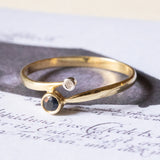 Anello contrarier vintage in oro 14K con zaffiro e diamante, anni ‘50/‘60