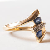 Anello vintage in oro 18K con zaffiri e diamante, anni ‘70