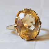 Vintage cocktail ring in 14K gold with yellow citrine quartz, 1960s