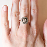 Anello vintage in stile antico a margherita in oro giallo 18K e argento con diamanti (centrale 0.40ct ca.), anni '60