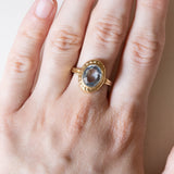 Anello vintage in oro 14K con spinello sintetico azzurro, anni ‘60/‘70
