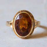 Anello vintage in oro 18K con quarzo citrino arancione, anni ‘70