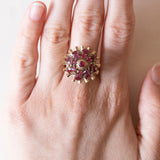 Anello vintage in oro 18K con rubini, anni ‘60/‘70