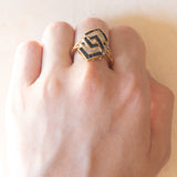 Anello vintage in oro 18K con zaffiri e diamanti