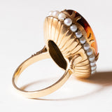 đ Anello vintage in oro 18K con ambra e perline, anni '50