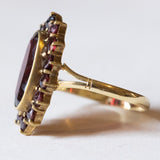 Anello vintage a margherita in oro 8K con granati, anni ‘60
