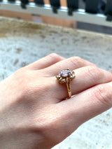 Bague vintage en or 14 carats avec topaze violette et diamants, 1950