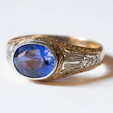 Anello vintage in oro 9K con zaffiro sintetico, anni ‘60/‘70