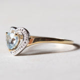 Anello vintage a cuore in oro 9K con topazio azzurro, anni ‘70