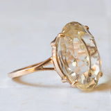 Vintage 18K Gold Cocktail Ring with Light Green Quartz, 1960s