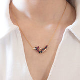Vintage necklace in 18K gold with rubies, sapphires and diamonds (0.30ctw approx.), 1970s / 1980s