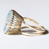 Anello vintage da cocktail in oro 14K con acquamarina (10ct ca.), anni ‘60/‘70