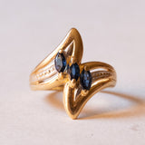 Anello vintage in oro 18K con zaffiri, anni ‘60