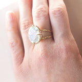 Anello vintage da cocktail in oro 14K con acquamarina (10ct ca.), anni ‘60/‘70