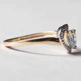 Anello vintage a cuore in oro 9K con topazio azzurro, anni ‘70