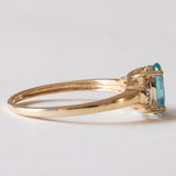 Anello vintage in oro 14K con tormalina azzurra e diamanti, anni ‘80
