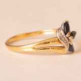 Anello vintage in oro giallo e bianco 18K con zaffiri, anni ‘60