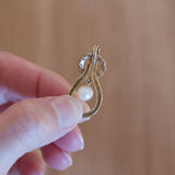 Pendente vintage in oro 8K con perla e diamanti, anni ‘50/‘60