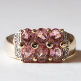 Anello vintage in oro 9K con tormaline rosa e diamanti, anni ‘80/‘90