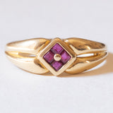 Anello vintage in oro giallo 18K con rubini, anni ‘70