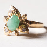 Anello vintage in oro 18K con smeraldo e zirconi bianchi, anni ‘60