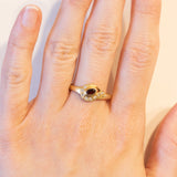 Anello vintage in oro 18K con granato e pietre bianche, anni ‘70