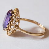 Anello vintage da cocktail in oro 18K con zaffiro viola, anni ‘60/‘70