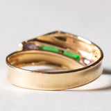 Anello vintage in oro 18K con paste di vetro verdi e rubini, anni ‘70