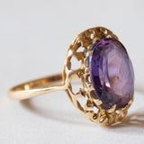 Anello vintage da cocktail in oro 18K con zaffiro viola, anni ‘60/‘70