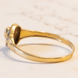 Anello vintage in oro 18K con granato e pietre bianche, anni ‘70