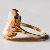 Anello vintage in oro 18K con cammeo su conchiglia, anni ‘60