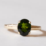 Anello solitario vintage in oro 14K con tsavorite verde, anni ‘70