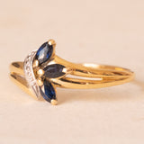 Anello vintage in oro giallo e bianco 18K con zaffiri, anni ‘60