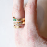 Anello a serpente vintage in oro giallo 18K con smeraldi e diamanti (0.60ctw ca.), anni ‘60