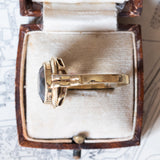Anello vintage da cocktail in oro 14K con quarzo fumè, anni ‘60